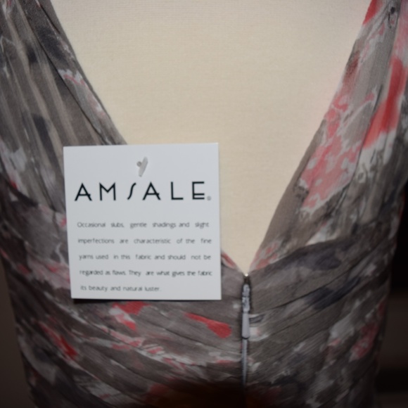 NWT Amsale Sz 6 Floral Print Silk Chiffon Gown - Picture 5 of 8